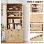 Farmhouse Kitchen Pantry Cabinet with Glass Doors, 72in Storage Cupboard with Drawers and Adjustable Shelves for Dining Room Bathroom Living Room