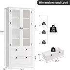 Farmhouse Kitchen Pantry Cabinet with Glass Doors, 72in Storage Cupboard with Drawers and Adjustable Shelves for Dining Room Bathroom Living Room