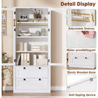 Farmhouse Kitchen Pantry Cabinet with Glass Doors, 72in Storage Cupboard with Drawers and Adjustable Shelves for Dining Room Bathroom Living Room