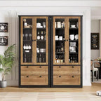 Farmhouse Kitchen Pantry Cabinet with Glass Doors, 72in Storage Cupboard with Drawers and Adjustable Shelves for Dining Room Bathroom Living Room