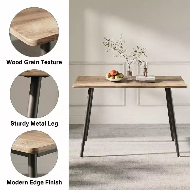 FurnitureR Modern Rectangular Dining Table with MDF Wood Top and Metal Legs, Kitchen Dining Room Table for Home Apartment Dining Space