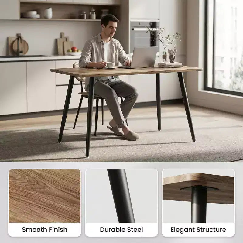 FurnitureR Modern Rectangular Dining Table with MDF Wood Top and Metal Legs, Kitchen Dining Room Table for Home Apartment Dining Space