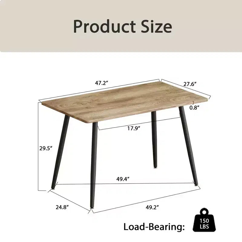 FurnitureR Modern Rectangular Dining Table with MDF Wood Top and Metal Legs, Kitchen Dining Room Table for Home Apartment Dining Space