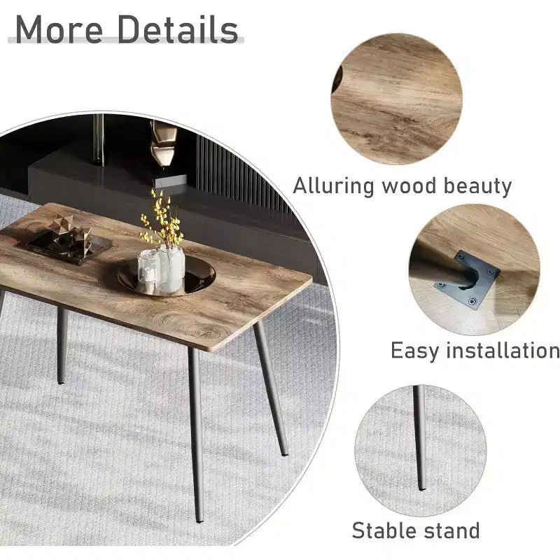 FurnitureR Modern Rectangular Dining Table with MDF Wood Top and Metal Legs, Kitchen Dining Room Table for Home Apartment Dining Space