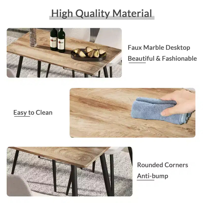 FurnitureR Modern Rectangular Dining Table with MDF Wood Top and Metal Legs, Kitchen Dining Room Table for Home Apartment Dining Space