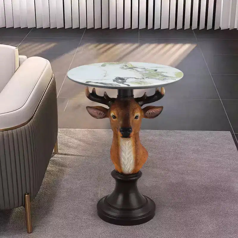 Zeus & Ruta Deer Head Accent Table, Animal Statue End Table for Living Room Decoration