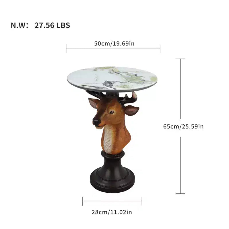 Zeus & Ruta Deer Head Accent Table, Animal Statue End Table for Living Room Decoration