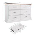 Farmhouse 6 Drawer Dresser, Wood Chest of Drawers, Modern Double Dresser Storage Cabinet, for Bedroom, Living Room