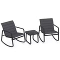 Gymax 3PCS Outdoor Rocking Bistro Set w/Tempered Glass Table Soft Cushions for Garden