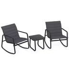Gymax 3PCS Outdoor Rocking Bistro Set w/Tempered Glass Table Soft Cushions for Garden