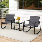 Gymax 3PCS Outdoor Rocking Bistro Set w/Tempered Glass Table Soft Cushions for Garden