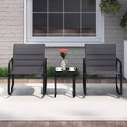 Gymax 3PCS Outdoor Rocking Bistro Set w/Tempered Glass Table Soft Cushions for Garden
