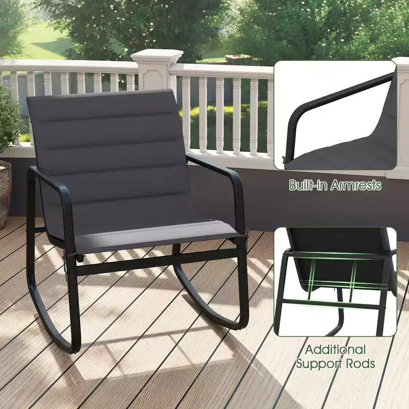 Gymax 3PCS Outdoor Rocking Bistro Set w/Tempered Glass Table Soft Cushions for Garden
