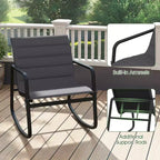 Gymax 3PCS Outdoor Rocking Bistro Set w/Tempered Glass Table Soft Cushions for Garden