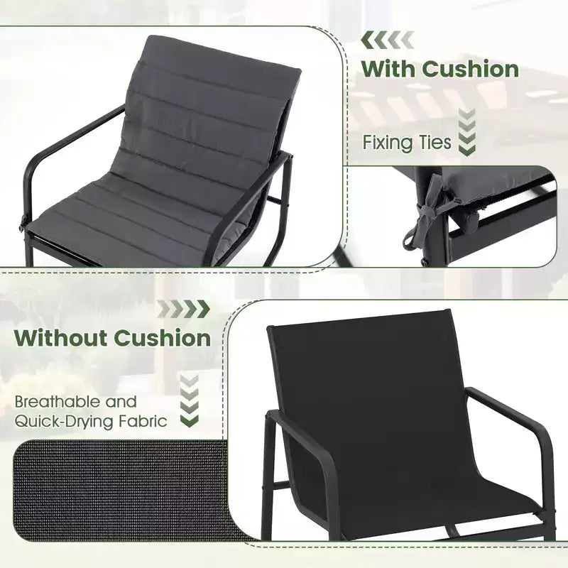Gymax 3PCS Outdoor Rocking Bistro Set w/Tempered Glass Table Soft Cushions for Garden