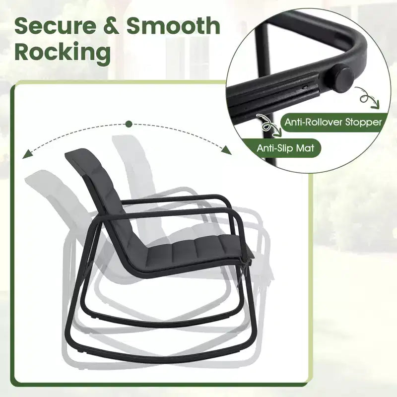 Gymax 3PCS Outdoor Rocking Bistro Set w/Tempered Glass Table Soft Cushions for Garden