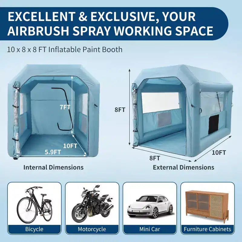Inflatable Paint Booth - Portable Spray Tent with 3-Layer HEPA Filtration, 480W Blower, 210D Oxford Fabric for Car & Furniture