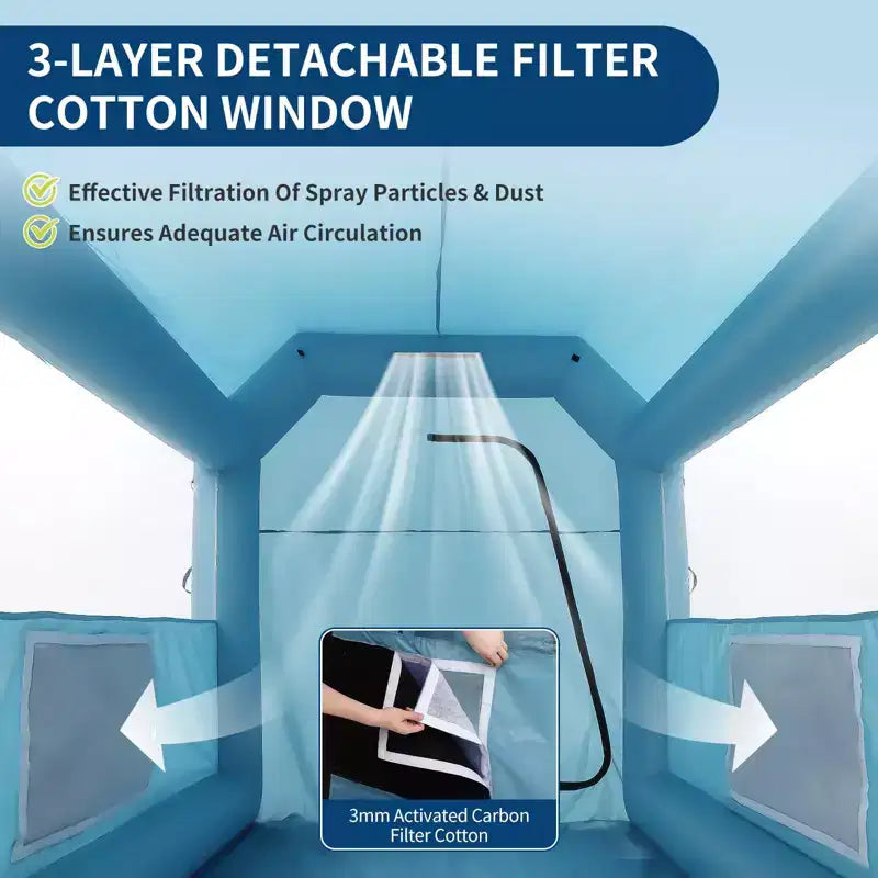 Inflatable Paint Booth - Portable Spray Tent with 3-Layer HEPA Filtration, 480W Blower, 210D Oxford Fabric for Car & Furniture
