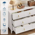 54 Wide Modern Fluted Chest of Drawers, 7 Drawers Wooden Dresser with Metal Handle, Storage Organizer for Bedroom, Living Room & Hallway