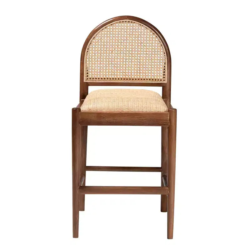 GDFStudio Geoffrey Bohemian Style Acacia Wood and Rattan Bar Stool