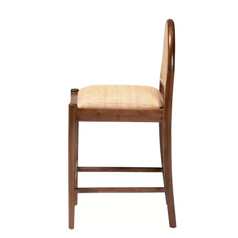 GDFStudio Geoffrey Bohemian Style Acacia Wood and Rattan Bar Stool