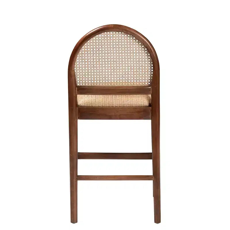 GDFStudio Geoffrey Bohemian Style Acacia Wood and Rattan Bar Stool