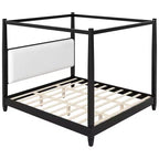 GDFStudio Reyes Canopy Platform Bed with Upholstery Headboard and Wooden Slat Support Legs