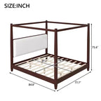 GDFStudio Reyes Canopy Platform Bed with Upholstery Headboard and Wooden Slat Support Legs