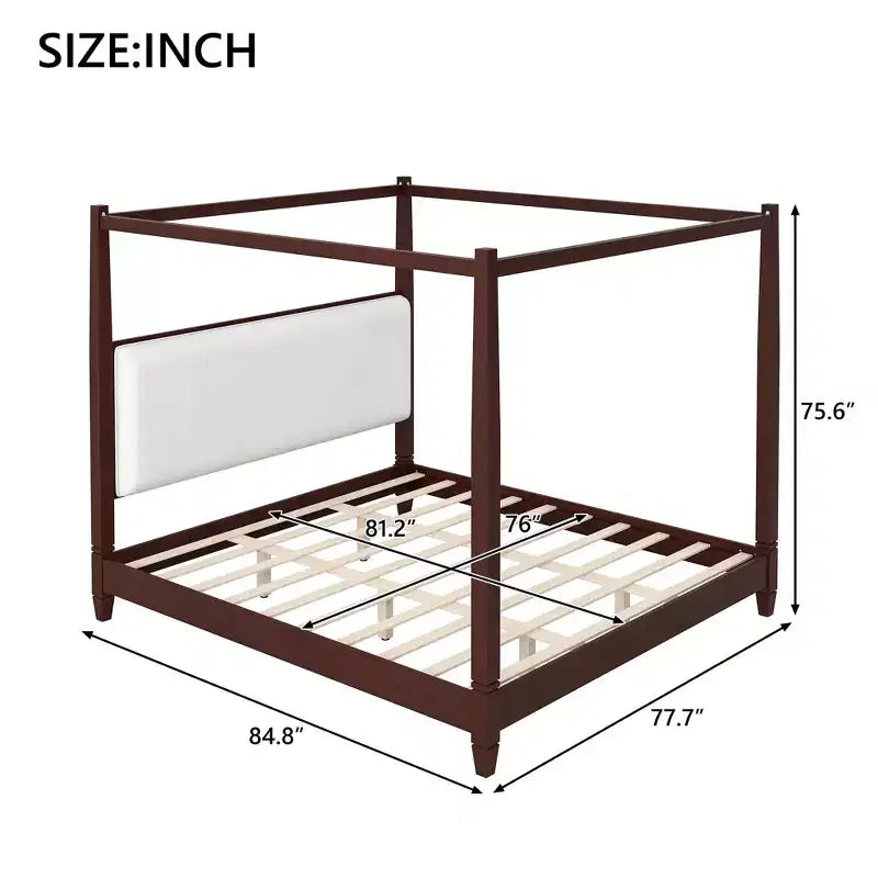GDFStudio Reyes Canopy Platform Bed with Upholstery Headboard and Wooden Slat Support Legs