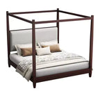 GDFStudio Reyes Canopy Platform Bed with Upholstery Headboard and Wooden Slat Support Legs