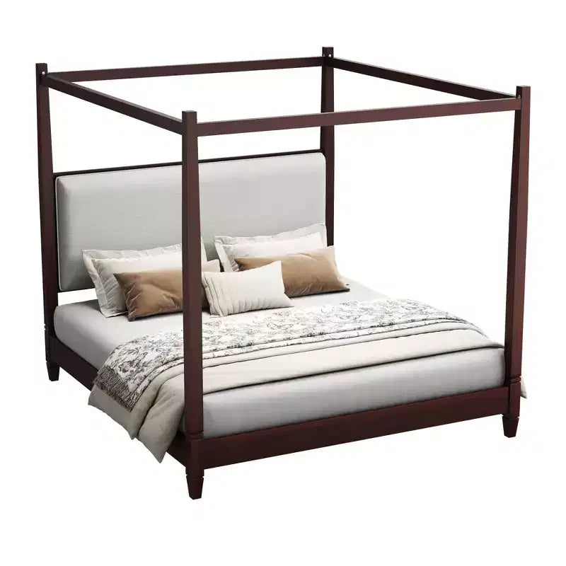 GDFStudio Reyes Canopy Platform Bed with Upholstery Headboard and Wooden Slat Support Legs