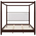 GDFStudio Reyes Canopy Platform Bed with Upholstery Headboard and Wooden Slat Support Legs