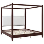GDFStudio Reyes Canopy Platform Bed with Upholstery Headboard and Wooden Slat Support Legs