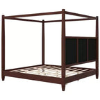 GDFStudio Reyes Canopy Platform Bed with Upholstery Headboard and Wooden Slat Support Legs