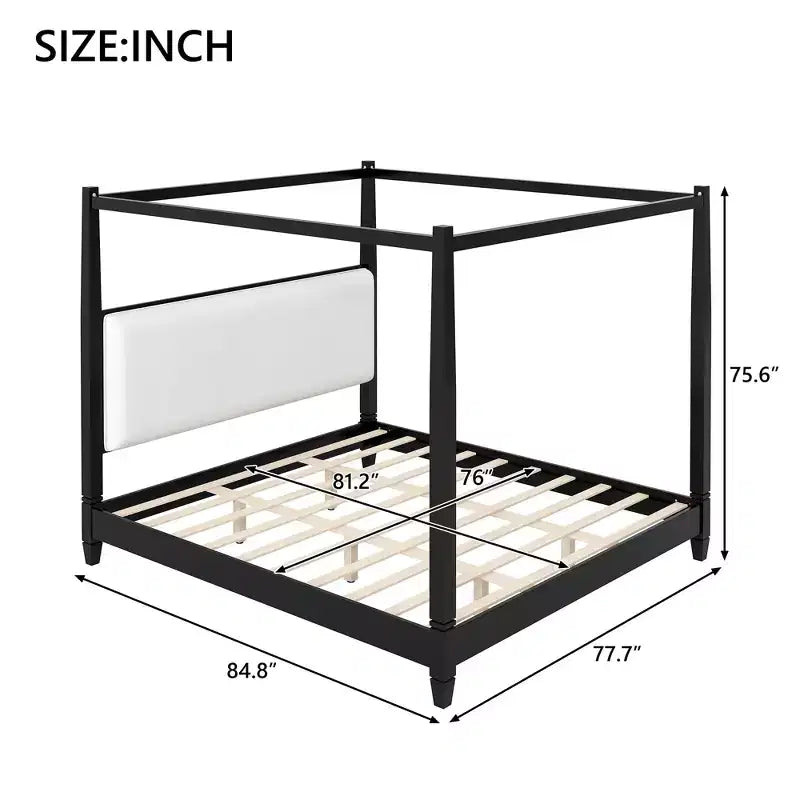 GDFStudio Reyes Canopy Platform Bed with Upholstery Headboard and Wooden Slat Support Legs