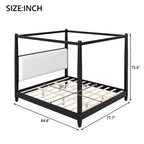 GDFStudio Reyes Canopy Platform Bed with Upholstery Headboard and Wooden Slat Support Legs
