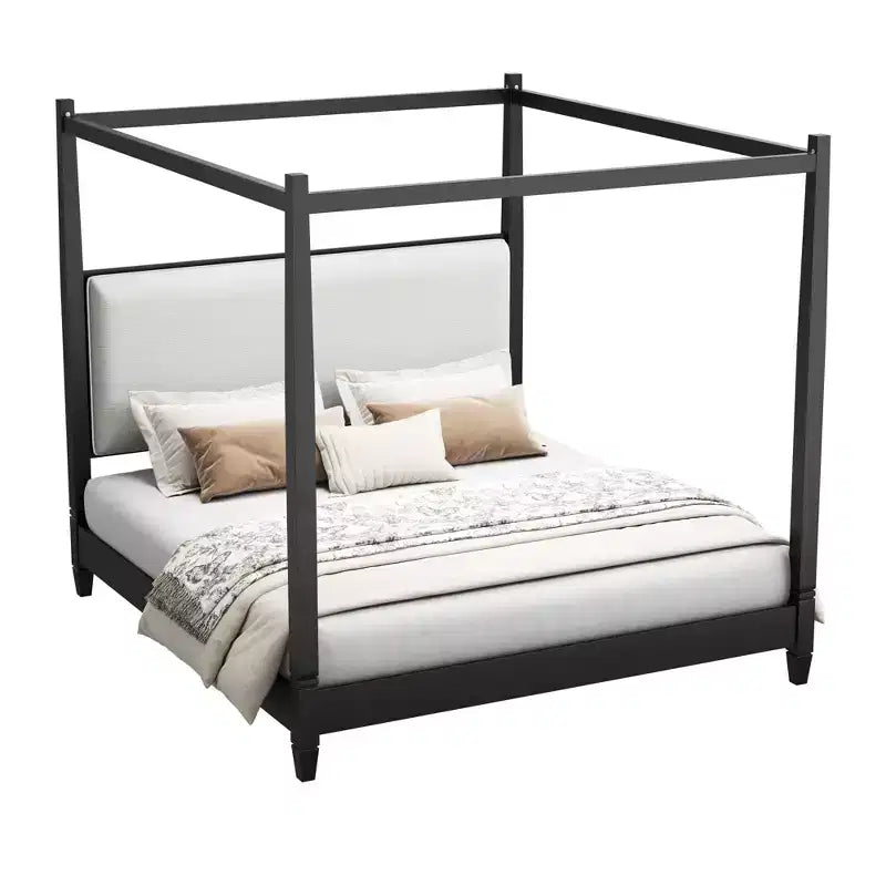 GDFStudio Reyes Canopy Platform Bed with Upholstery Headboard and Wooden Slat Support Legs