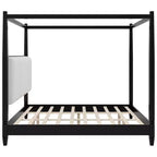 GDFStudio Reyes Canopy Platform Bed with Upholstery Headboard and Wooden Slat Support Legs