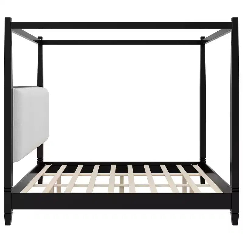 GDFStudio Reyes Canopy Platform Bed with Upholstery Headboard and Wooden Slat Support Legs