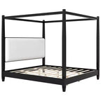 GDFStudio Reyes Canopy Platform Bed with Upholstery Headboard and Wooden Slat Support Legs