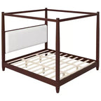 GDFStudio Reyes Canopy Platform Bed with Upholstery Headboard and Wooden Slat Support Legs