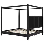GDFStudio Reyes Canopy Platform Bed with Upholstery Headboard and Wooden Slat Support Legs
