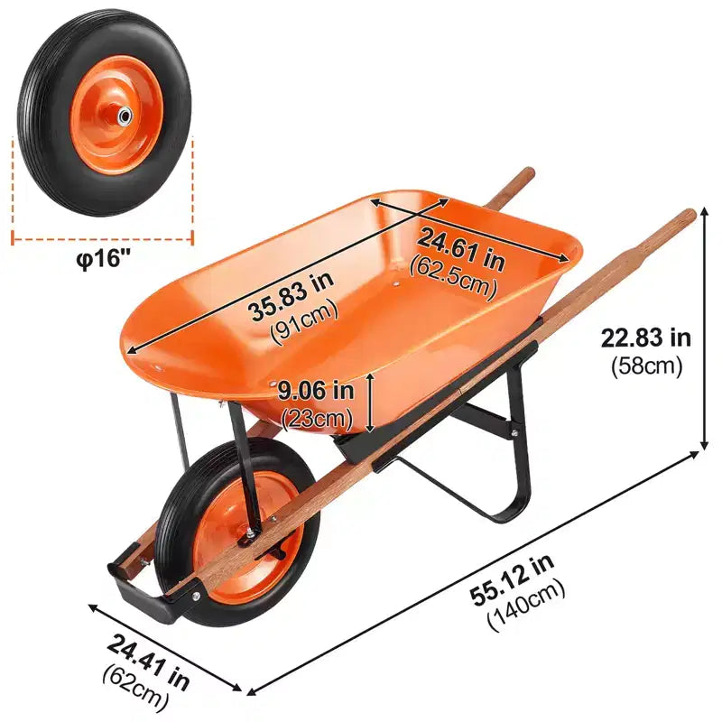 5 Cu. Ft. Wheelbarrow Cart with 265 lbs Capacity, One Wheel Design, 16 Wide Track Wheels for Lawn and Farm