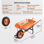 5 Cu. Ft. Wheelbarrow Cart with 265 lbs Capacity, One Wheel Design, 16 Wide Track Wheels for Lawn and Farm