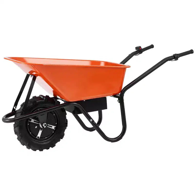 Electric Wheelbarrow Cart, 500W Powered, 4 Cu. Ft. Load Capacity, 330 lbs Capacity, with Metal Handle and 16 Track Wheels for Lawn and Farm