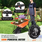 Electric Wheelbarrow Cart, 500W Powered, 4 Cu. Ft. Load Capacity, 330 lbs Capacity, with Metal Handle and 16 Track Wheels for Lawn and Farm