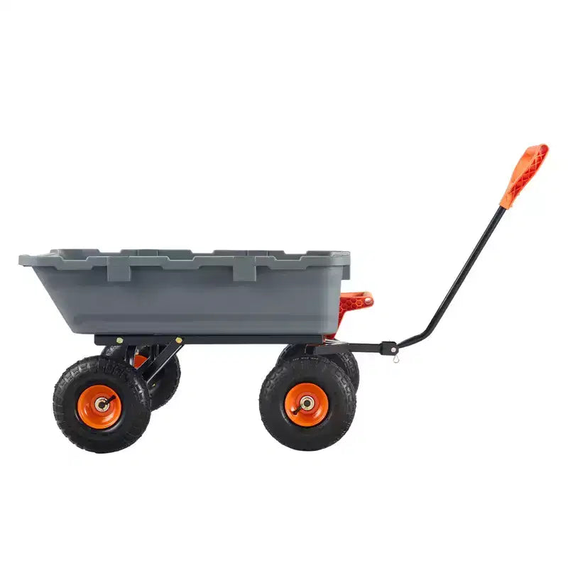 Poly Garden Dump Cart with Easy Assemble Steel Frame, 2-in-1 Convertible Handle, 800 lbs Capacity, 10 inch Tires