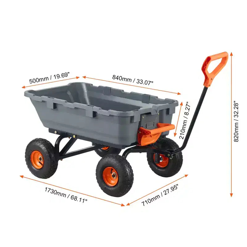 Poly Garden Dump Cart with Easy Assemble Steel Frame, 2-in-1 Convertible Handle, 800 lbs Capacity, 10 inch Tires