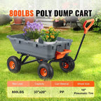 Poly Garden Dump Cart with Easy Assemble Steel Frame, 2-in-1 Convertible Handle, 800 lbs Capacity, 10 inch Tires