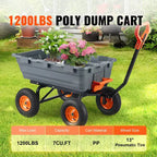 Poly Garden Dump Cart with Easy Assemble Steel Frame, 2-in-1 Convertible Handle, 6.48 cu. ft. Load Capacity, 1200 lbs Capacity, 13 inch Tires